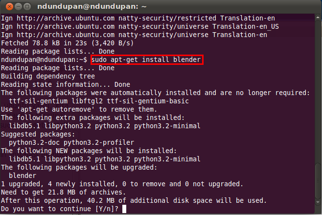 Install Blender 2.5 Via Terminal Ubuntu 11.04 3