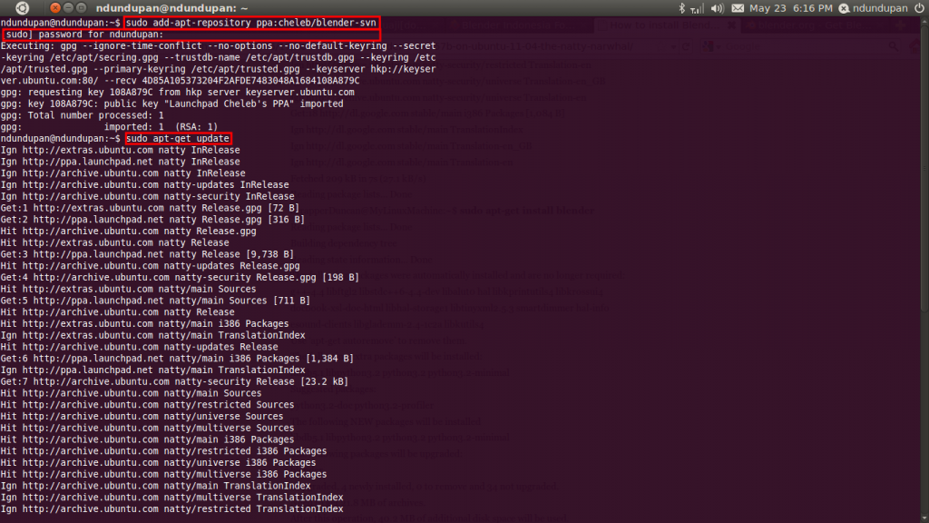 Install Blender 2.5 Via Terminal Ubuntu 11.04 2