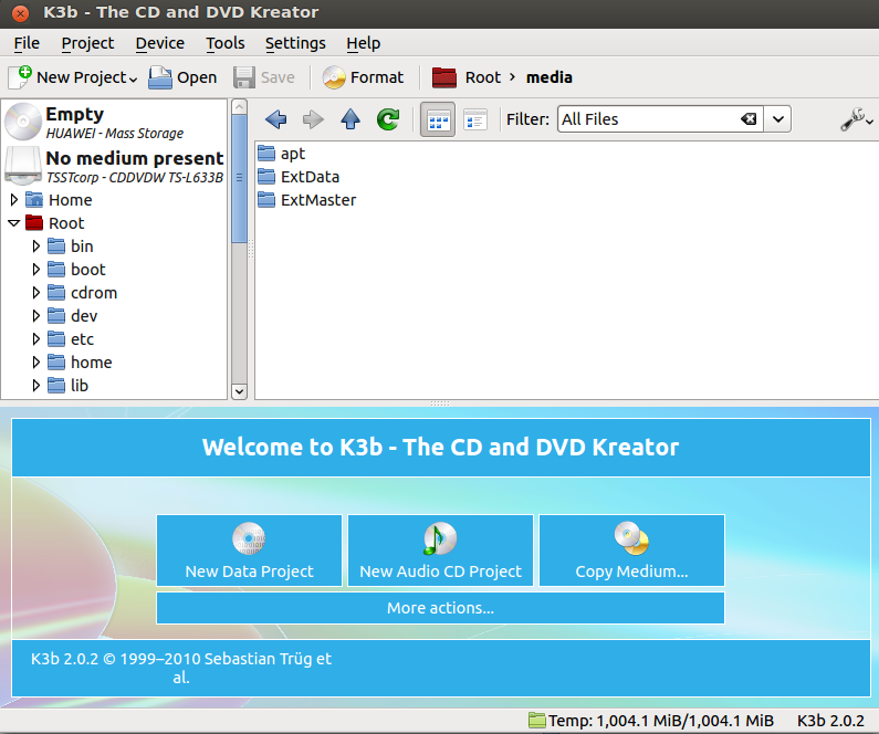 k3b user interface