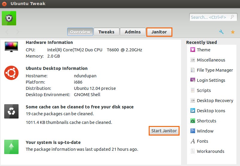 Tampilan depan Ubuntu Tweak