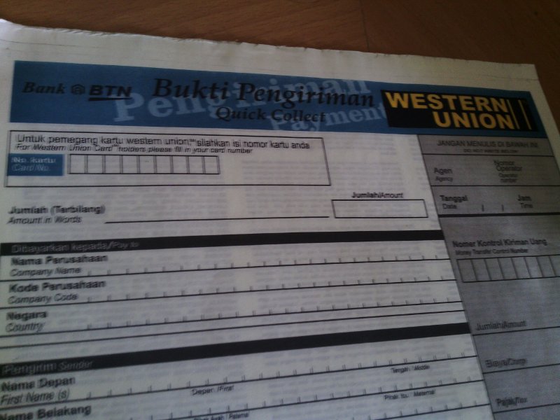 western union quick pay form (blue form)
