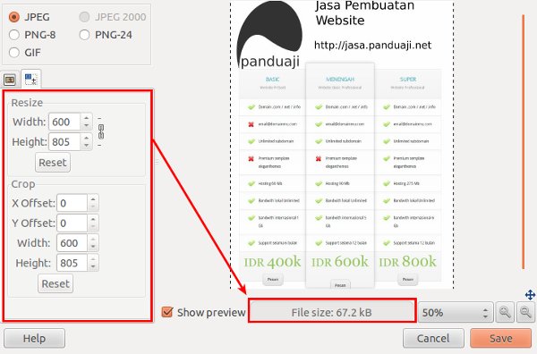 Mengurangi resolusi gambar / resize