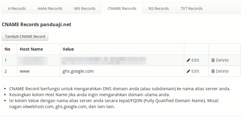Cname record custom domain