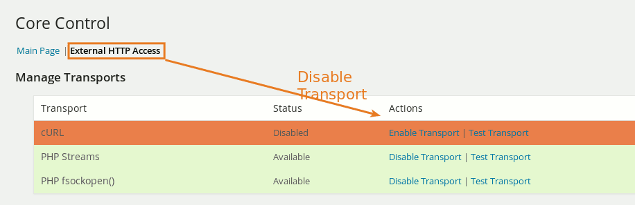 Disable cURL Transport