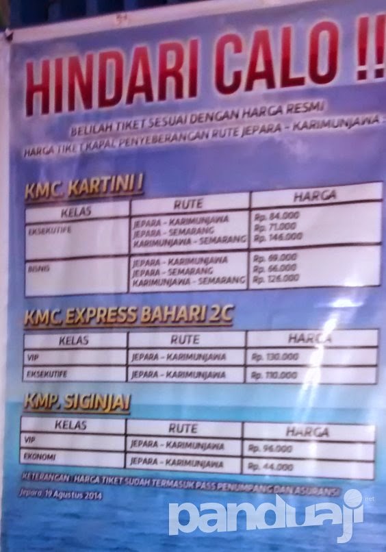 Harga tiket resmi kapal di pelabuhan Kartini