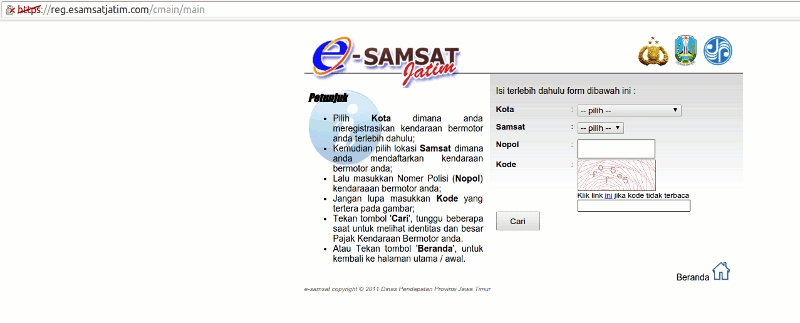 Halaman E-Samsat Jatim