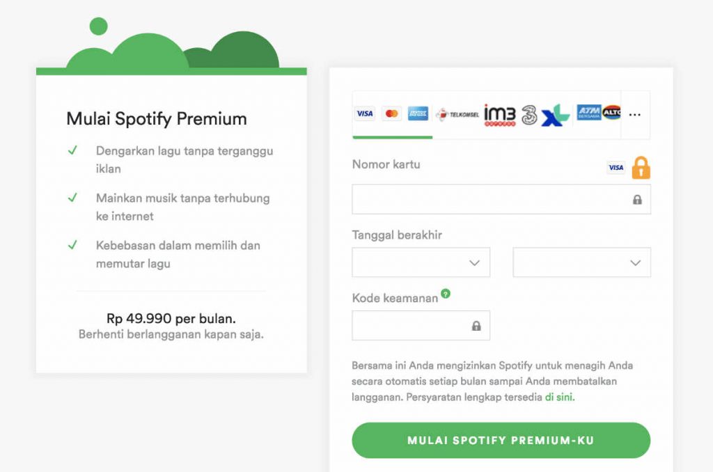  Pembayarn Spotify dengan Kartu Debit Online