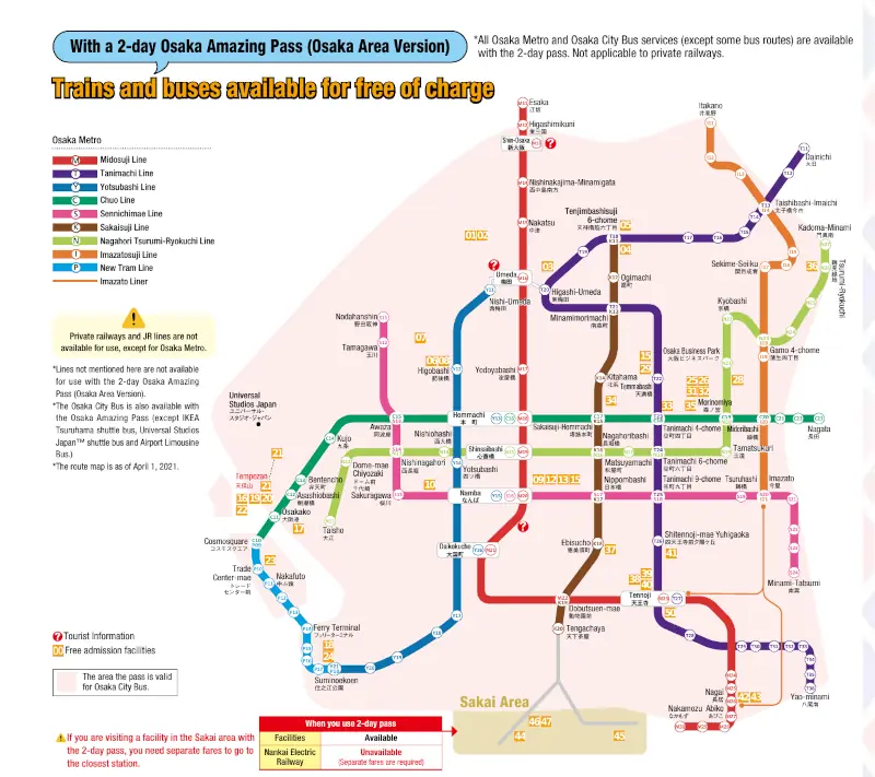 Free Kereta Api dan Bis 2 Day Osaka Amazing Pass