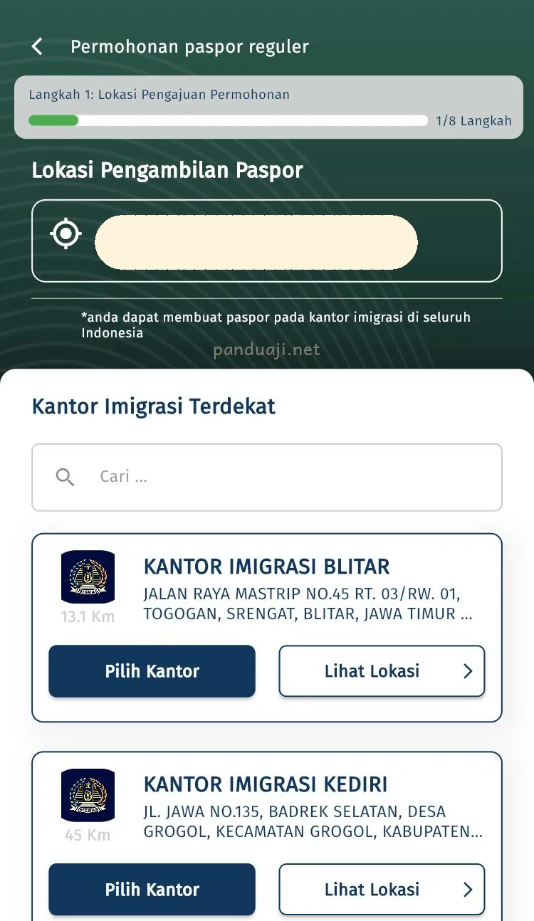 Memilih Kantor Imigrasi untuk  Pengambilan perpanjangan paspor online